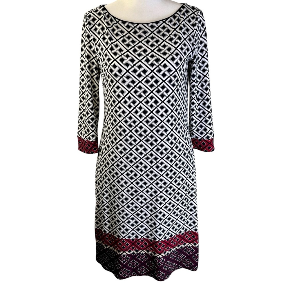 WHBM Geometric Print 3/4 Sleeve Shift Dress Size XS